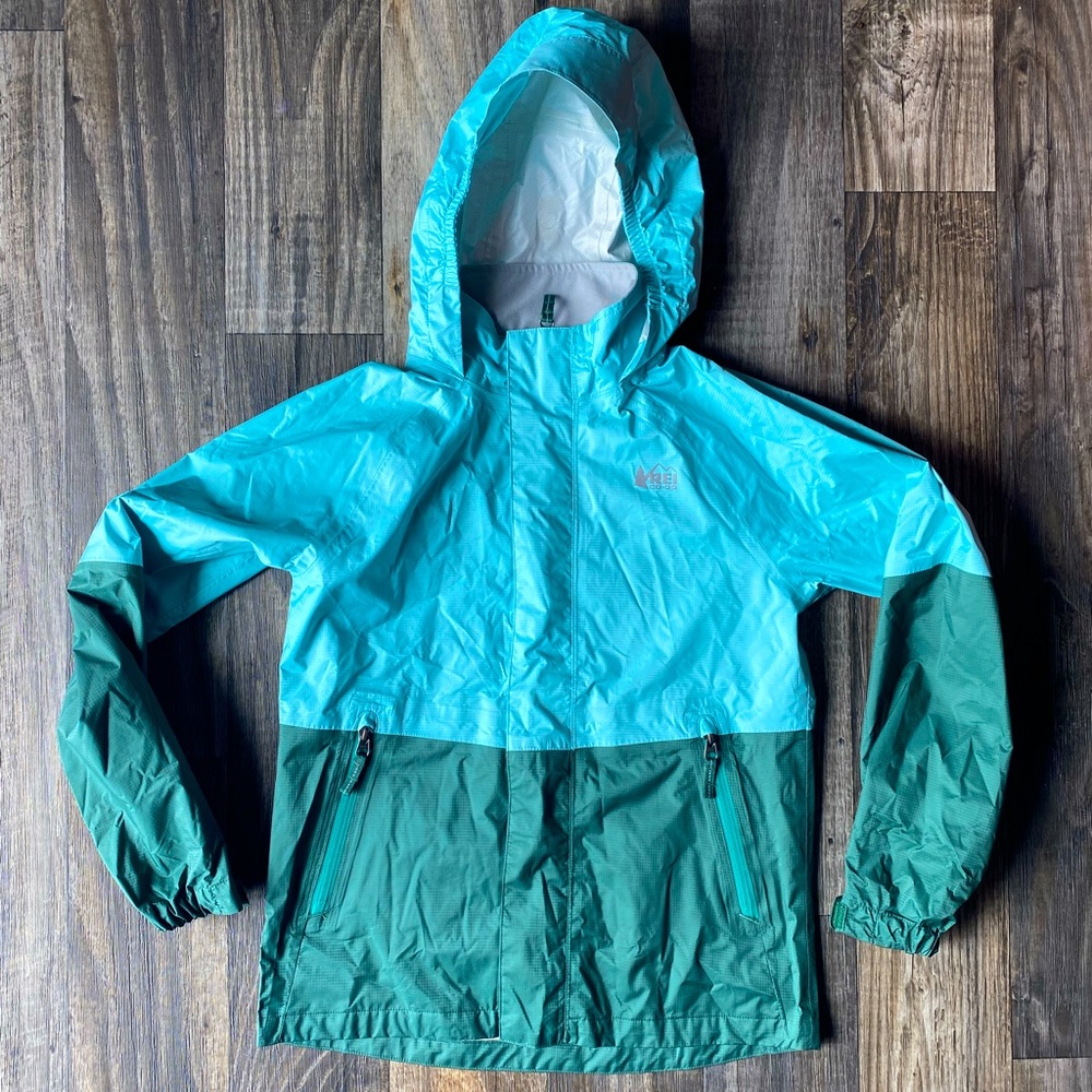 REI Kids Two-Tone Teal and Emerald Rain Jacket